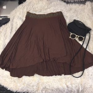 Asymmetrical Arden B. Brown beaded twirling skirt